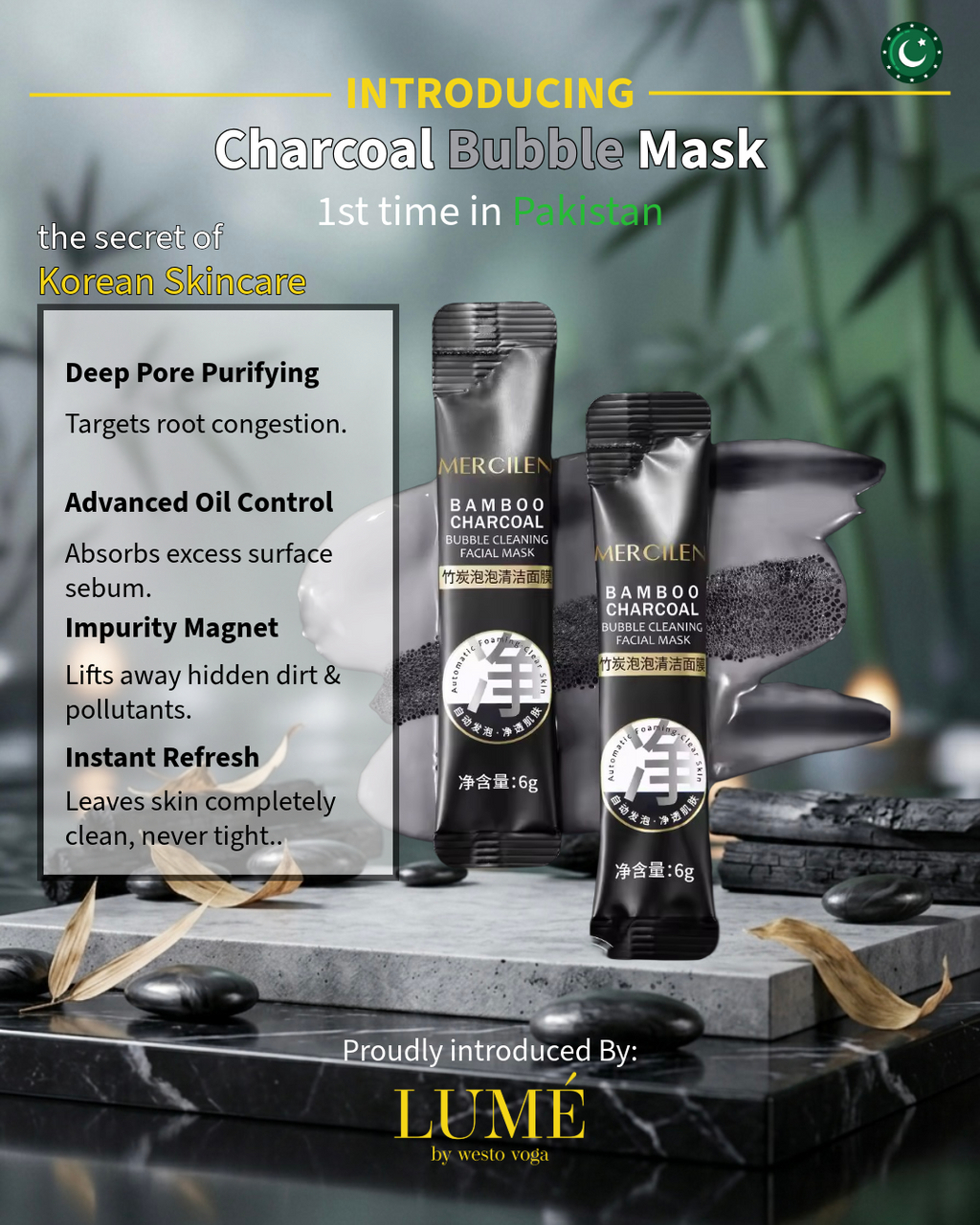 Bamboo Charcoal Bubble Mask Sachets in Pakistan by WV LUME